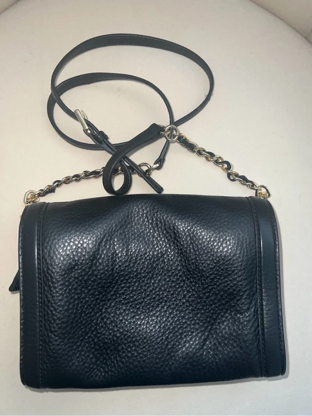 Tory Burch Black Pebbled Leather Chain-Accent Crossbody